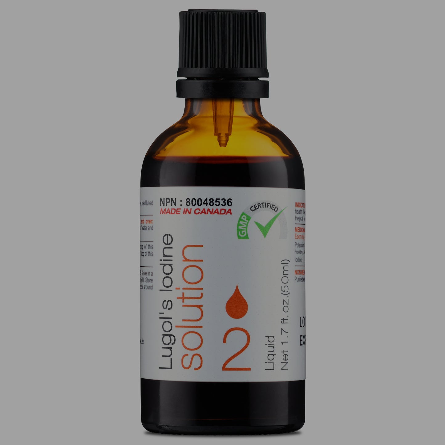 Lugol's Iodine 2% Solution 1.7 fl. oz. (50 mL) Inverted Dropper