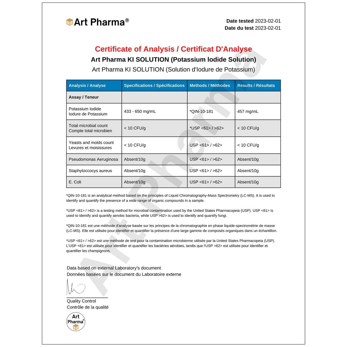 48 Bouteilles Art Pharma KI Solution® Solution d'Iodure de Potassium 1 fl. oz. (30 mL) Compte-gouttes inversé
