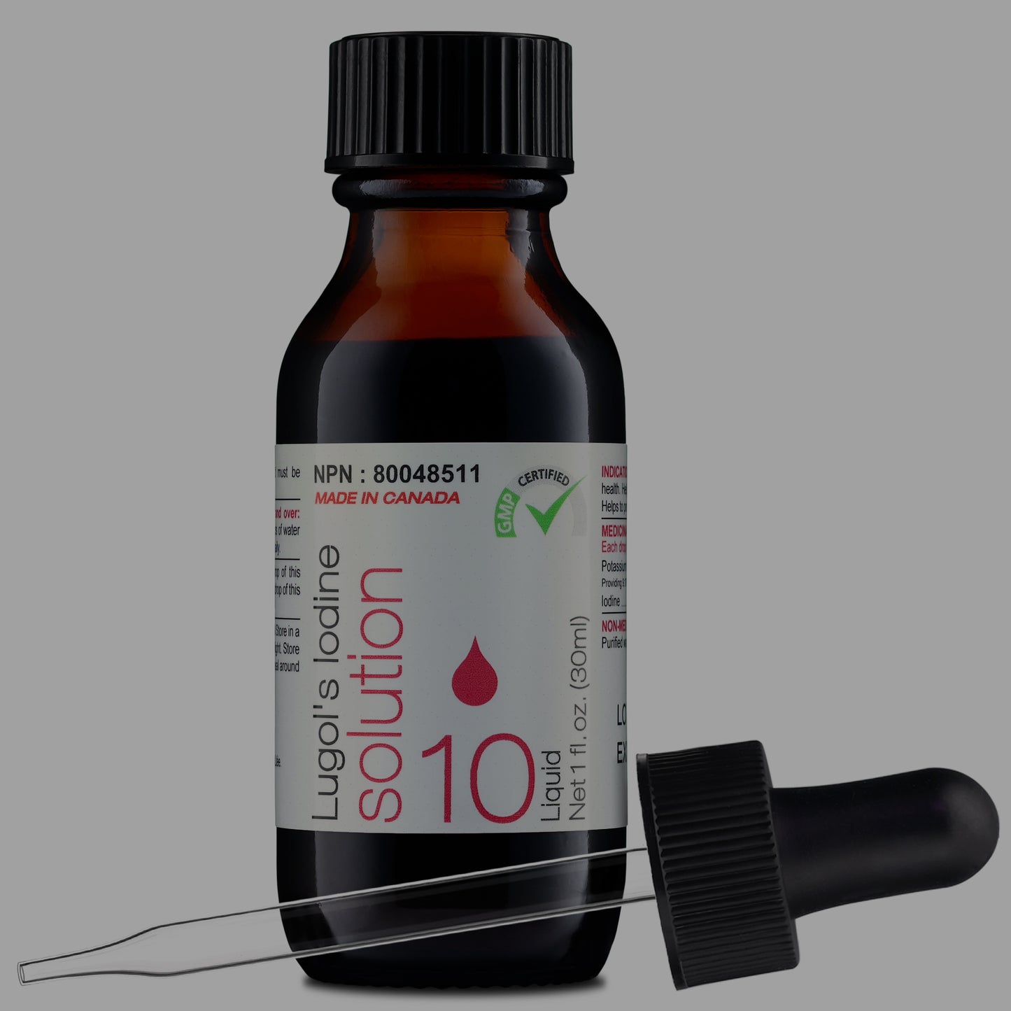 Soluté d'Iode 10% Lugol 1 fl. oz. (30 ml) Compte-gouttes en verre