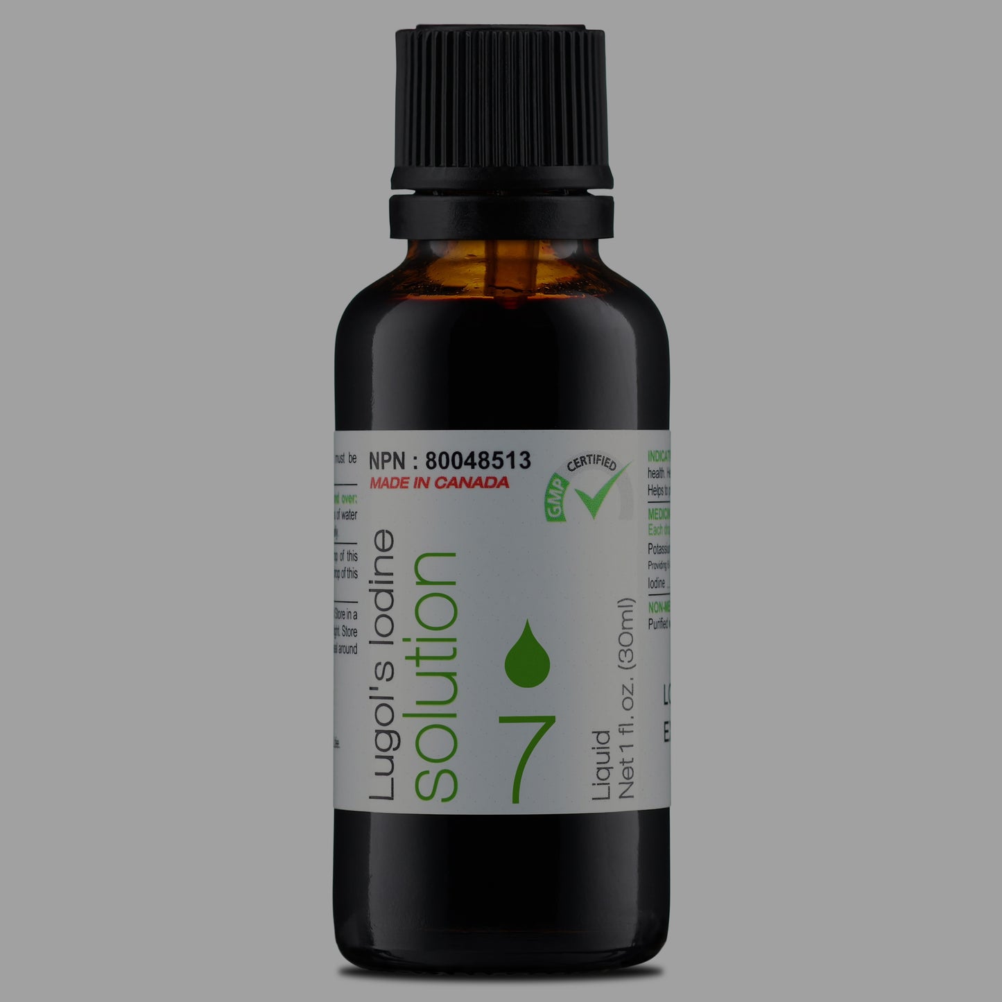 Soluté d'Iode 7% Lugol 1 fl. oz. (30 ml) Compte-gouttes inversé